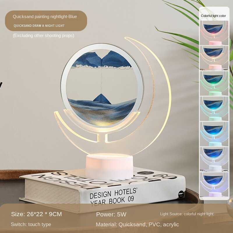 Lámpara de noche pequeña de pintura de arena movediza de Luna, decoración dinámica 3d, lámpara de mesa creativa de descompresión, Control remoto táctil