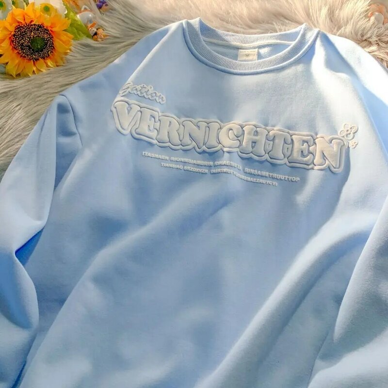 Camisas Vintage de manga larga para mujer, suéter con estampado de letras, estilo perezoso, Top de cuello redondo, primavera y otoño, 2023