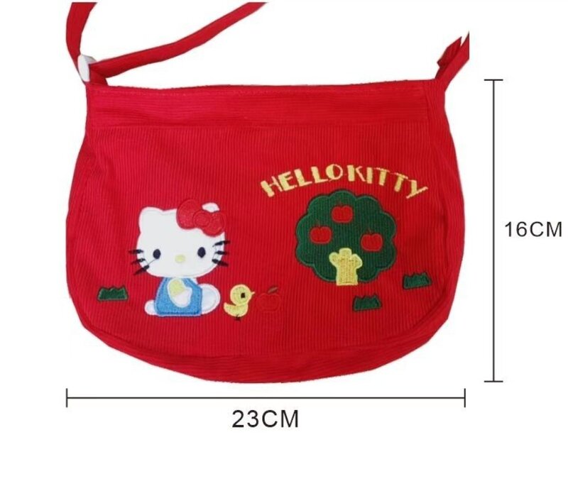 MBTI Hello Kitty Bolsas de ombro para mulheres, bordado vermelho Vintage Cartoon, veludo bonito Crossbody Bag, Nicho Designer Bolsa, Novo