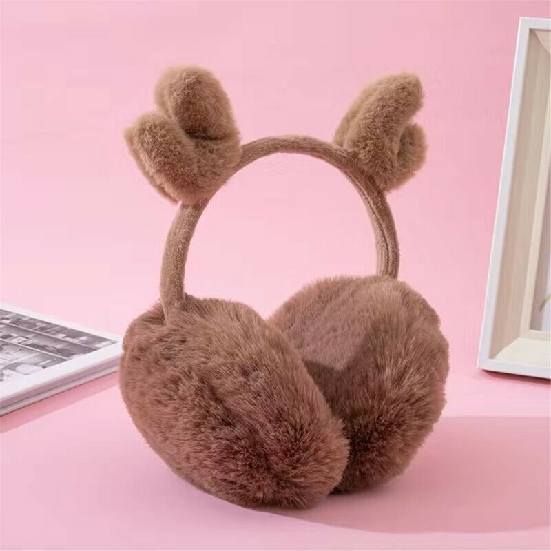 Cute Antlers Shape Earmuffs Elk Women Earmuff Color Ladies Christmas Earmuffs Winter Warm Comfortable Windproof Earwarmers 1PCS