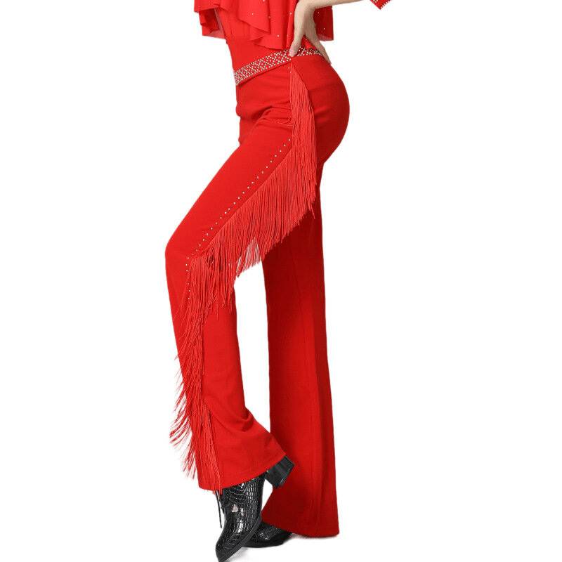 Sexy New Side Tassels Pants Set For Ladies Solid Color Wide Leg Women Pants Overalls Holiday Dance Wear Female Clothing Outfits
