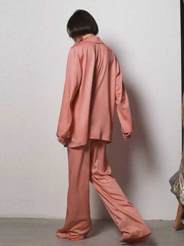 Marthaqiqi-Conjunto de pijama de manga larga para mujer, con cuello vuelto Sexy ropa de dormir, pantalones de pierna ancha, informal, Primavera