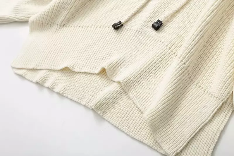 Suéter de cordão feminino com capuz, pulôver de malha longa, blusa retrô solta, manga comprida, moda, 2023