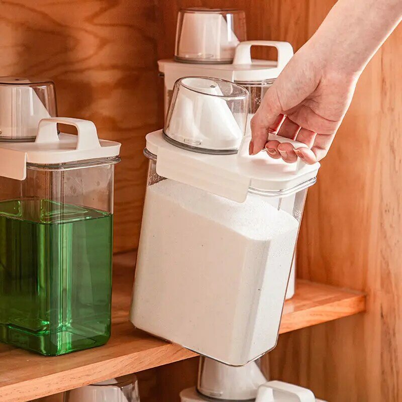 Airtight ผงซักฟอกกล่องเก็บล้างผงซักผ้าคอนเทนเนอร์ถ้วยวัดพลาสติกอเนกประสงค์ธัญพืช Jar