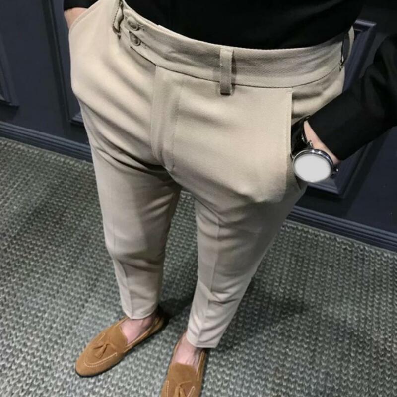 Chic  Ninth Trousers Ankle Length Straight Pattern Men Trousers Office Slim Fit Men Suit Pants Male Clothes