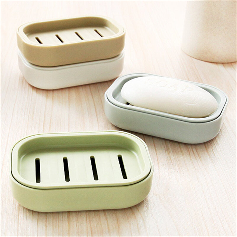 Portable Soap Dishes Double-layer Plastic Soap Box Household Bathroom Drain Soap Tray Bathroom Soap Box With Cover