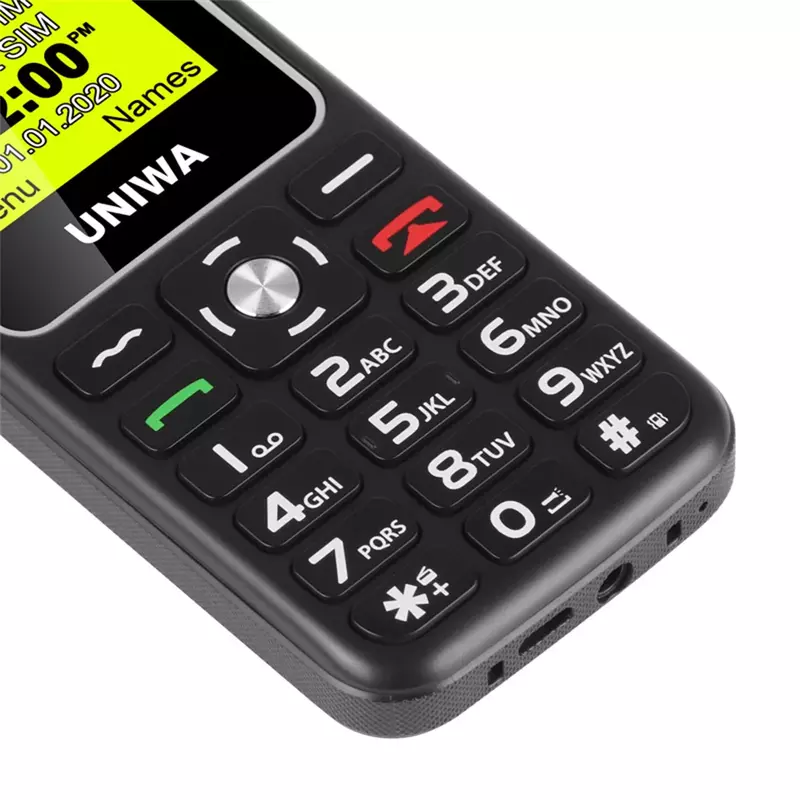 UNIWA-telefone móvel para pessoas idosas, V171 Feature Phone, 2G, GMS, 1.77 in, sem fio, FM, Senior, 1000mAh, doca de carga livre, SOS