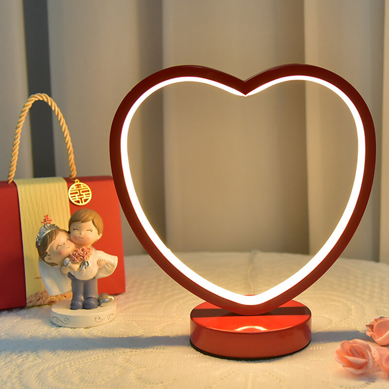 Matrimonio a forma di cuore amore Led tavolo piccolo libro notte camera da letto comodino luce regalo di san valentino lampada da scrivania rossa appena sposato