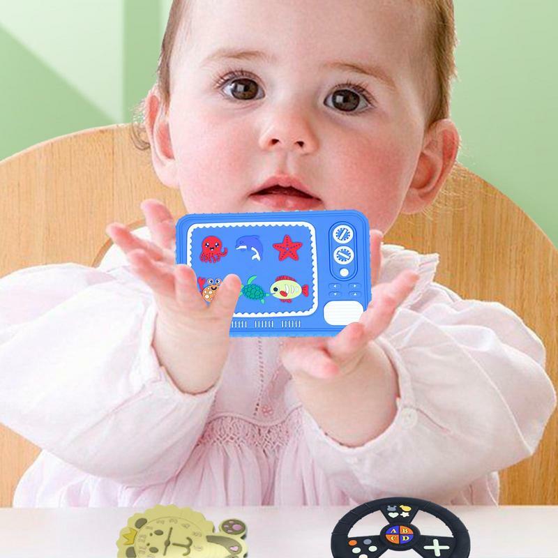 Mainan tumbuh gigi silikon bayi, tahan lama dan Anti jatuh kendali jarak jauh bentuk roda kemudi gigitan mainan bahan silikon aman