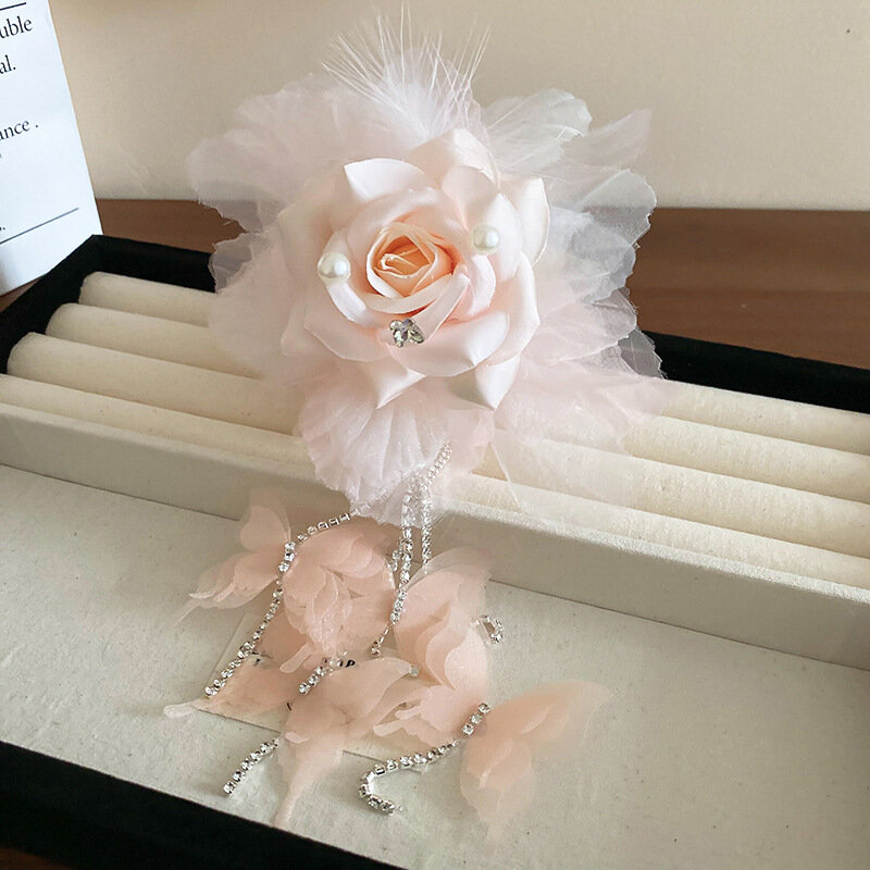Romantico simulazione fiore accessori per capelli da donna 2024 primavera/estate nuova elegante farfalla rosa strass capelli artiglio fermaglio per capelli