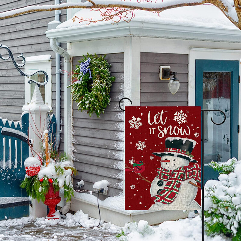 Drapeau à motif de cloche de wapiti de bonhomme de neige, drapeau de jardin imprimé double face de Noël, décoration de cour de ferme, hors mâts, 1PC