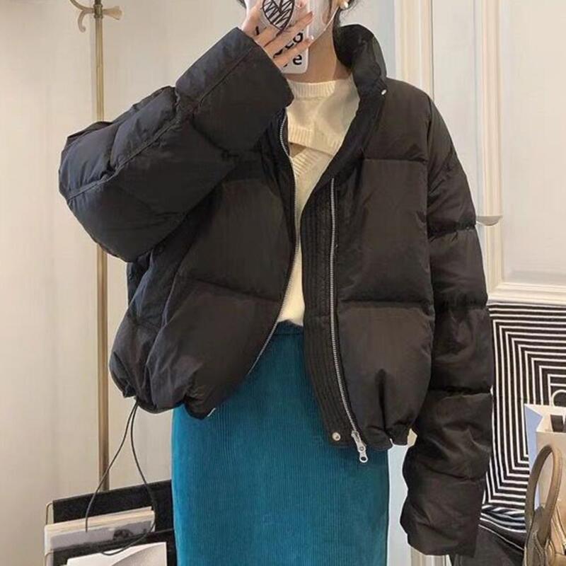 Autunno inverno donna giacca spessa imbottita colletto alla coreana giacca di cotone protezione del collo caldo antivento sciolto Cardiga Lady piumino