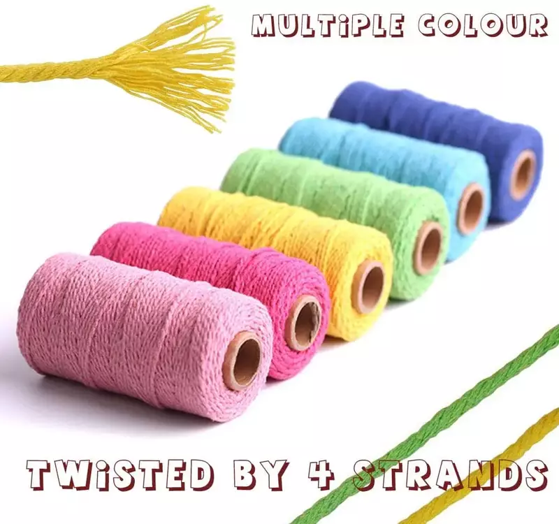 Cordão de algodão colorido Macramé, Cordão colorido, Artesanato de corda para tricô, Tecido caseiro, 3mm, 100m por rolo