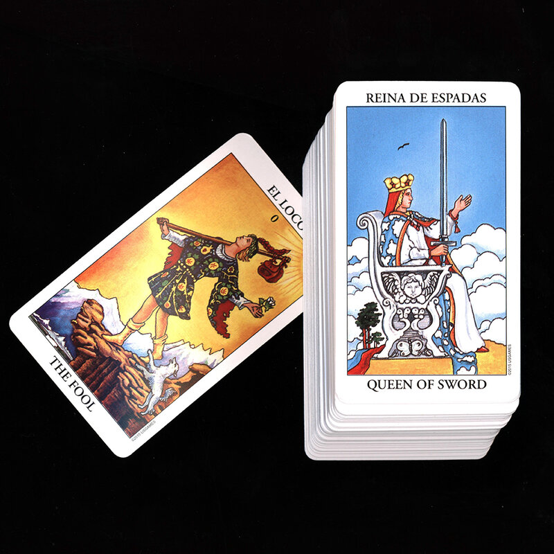 In carte dei tarocchi del cavaliere spagnolo per principianti con la versione spagnola e inglese guida Mystical Affectional Fate divinazione Deck