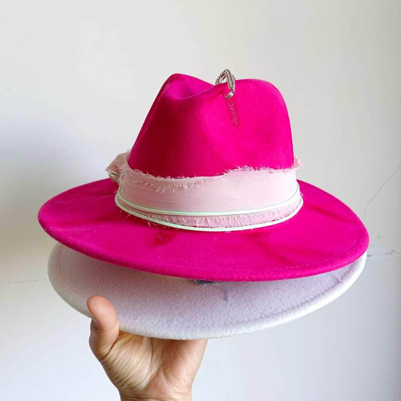 Chapeu-sombrero Fedora de tela vaquera para hombre y mujer, sombrero de color sólido, ajustable, cosido irregularmente, hecho a mano