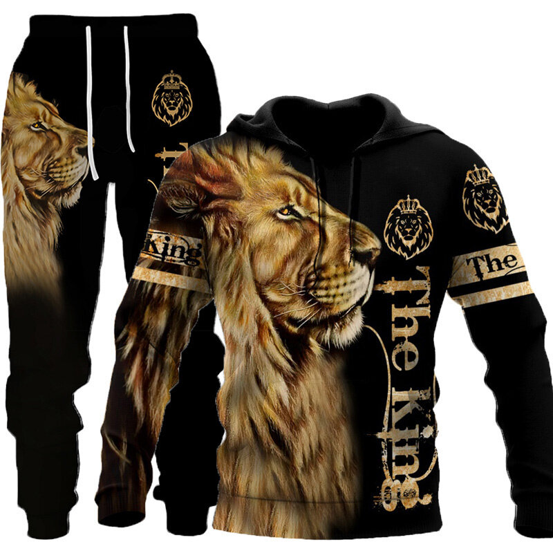 The Tiger 3D Printed felpa con cappuccio da uomo Set tuta da uomo leone/Pullover/giacca/pantaloni abbigliamento sportivo autunno inverno tuta maschile