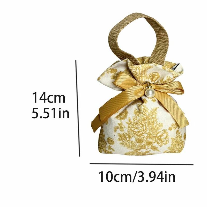 กระเป๋าผ้าแคนวาสรูปตัวห้อยประดับมุกกระเป๋าสตางค์สไตล์เกาหลีความจุเยอะดอกไม้ดอกโบตั๋น dompet koin กระเป๋าคล้องแขนโบว์ซาติน