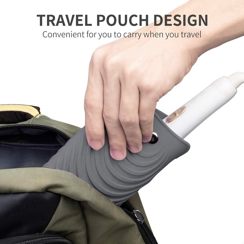 Black Silicone Heat Resistant Travel Mat & Gray Hair Straightener Pouch,Heat Resistant Mat Holder