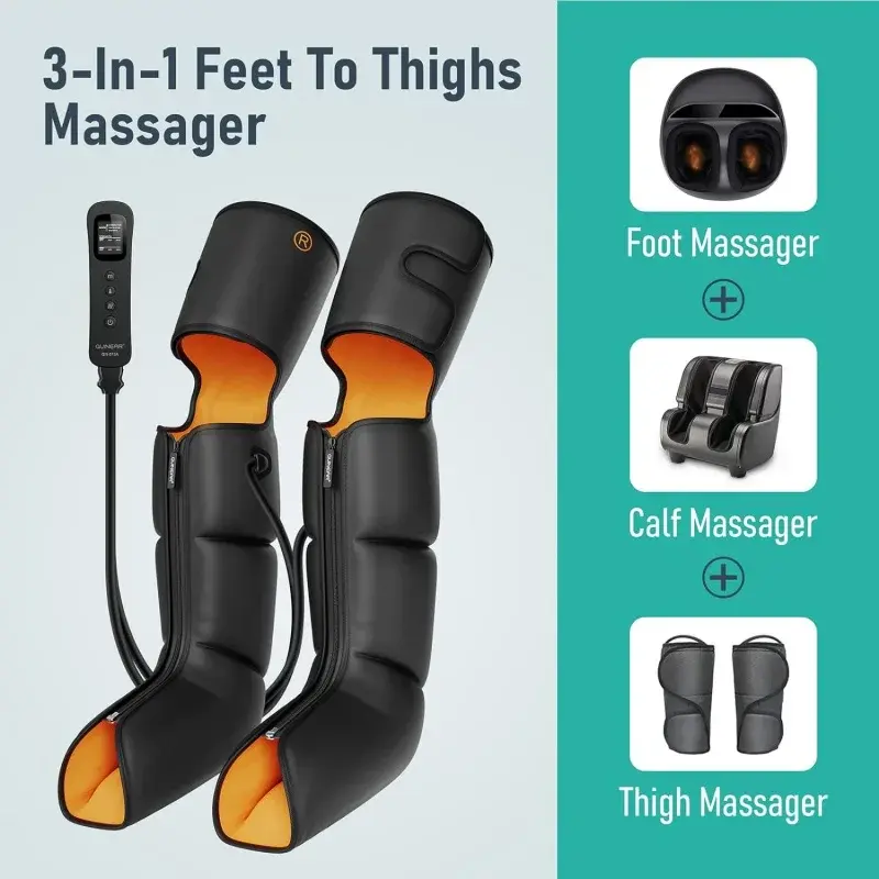 Queear-masajeador de piernas 3 en 1, terapia de calor y compresión, botas de masaje para piernas hinchadas