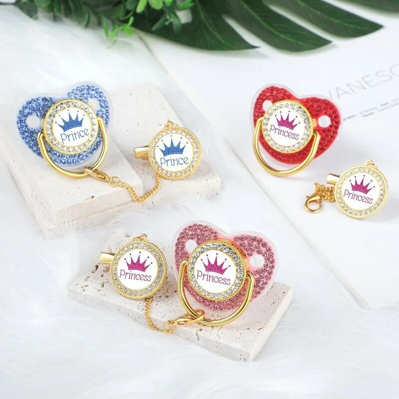 Sparkle Crown Pacifier Clip Chain Set Baby Shower Gift Silicone Newborn Dummy BPA Free Toddler Teether Baby Soother Nipple