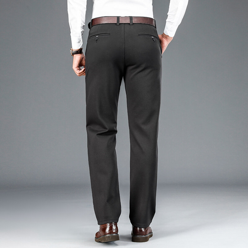 Setelan pakaian kasual pria Musim Semi dan Musim Gugur 2024 kaki lurus elastis tanpa setrika celana bisnis usia menengah dan orang tua