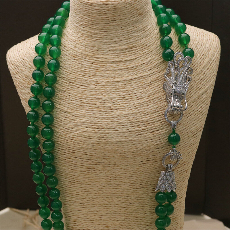 Двухслойное круглое ожерелье из зеленого агата 10 мм 55-65 см, оптовая продажа бусин nature FPPJ