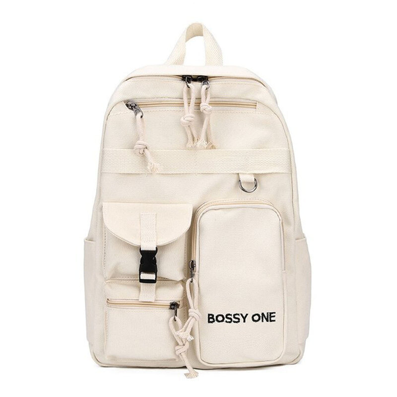 Solid Color School Bookbag Multi-pocket Shoulder Bag with Black/White for School Sports Work