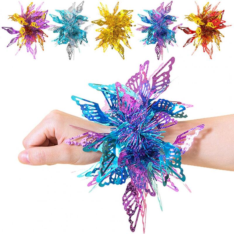 Wrist Flower Bracelet Colorful Kids Dance Wrist Flower Butterflies Elastic Band Accessory for Performance Parties Floral