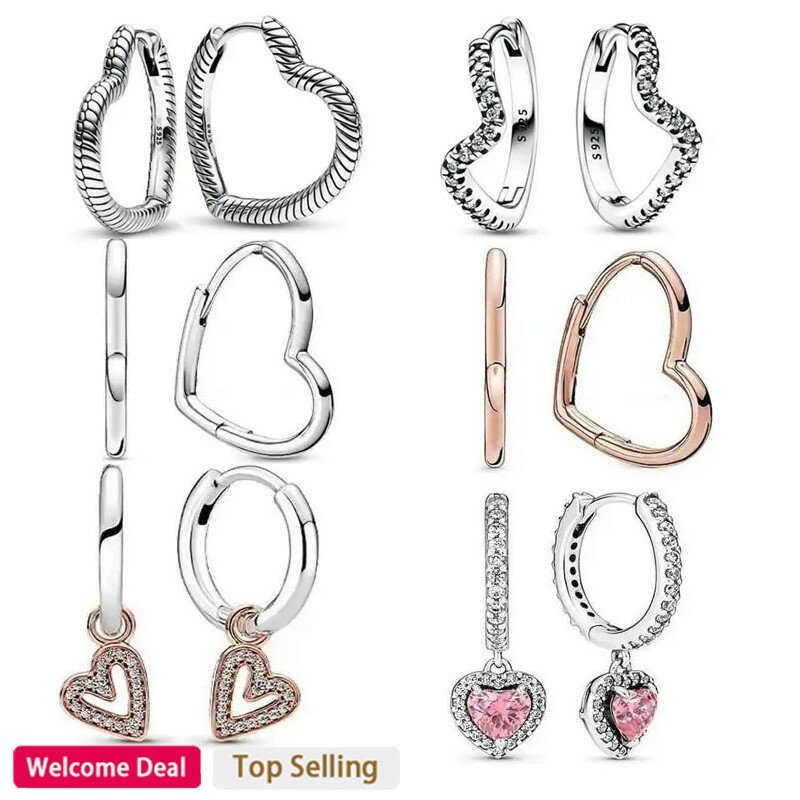 New Hot Selling 925 Sterling Silver Original Women's Asymmetric Heart shaped Earrings DIY Charm Jewelry Gift Classic Fashion