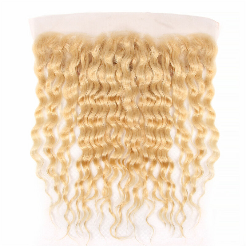 Perruque Brésilienne Remy Ondulée, Cheveux Humains, Dentelle Suisse Transparente, Densité 613, 13x4, 100% Blond, 150%, pour Femme