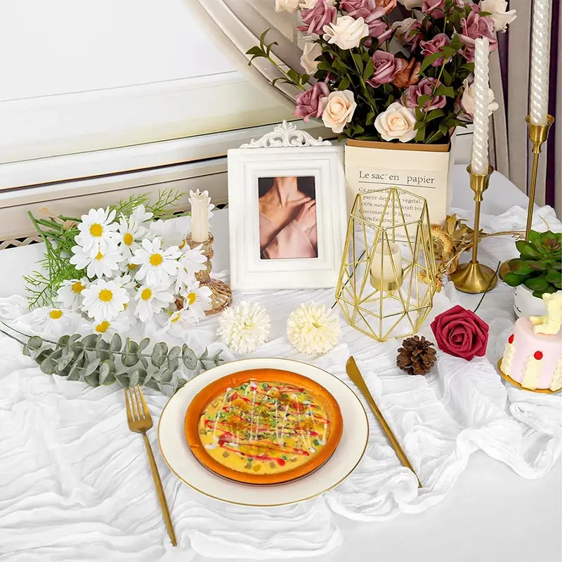 Camino de mesa de 3 piezas, tela de queso de gasa Bohemia para boda, novia, Baby Shower, fiesta de cumpleaños, Decoración de mesa de pastel