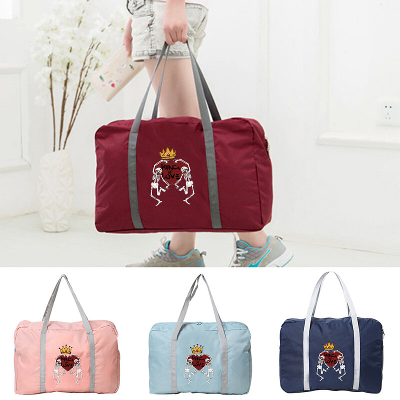 Women Travel Bag Organizer Outdoor Camping Large Capacity Luggage Accessories Bags Love Print Foldable Zipper Storage Tote Bag