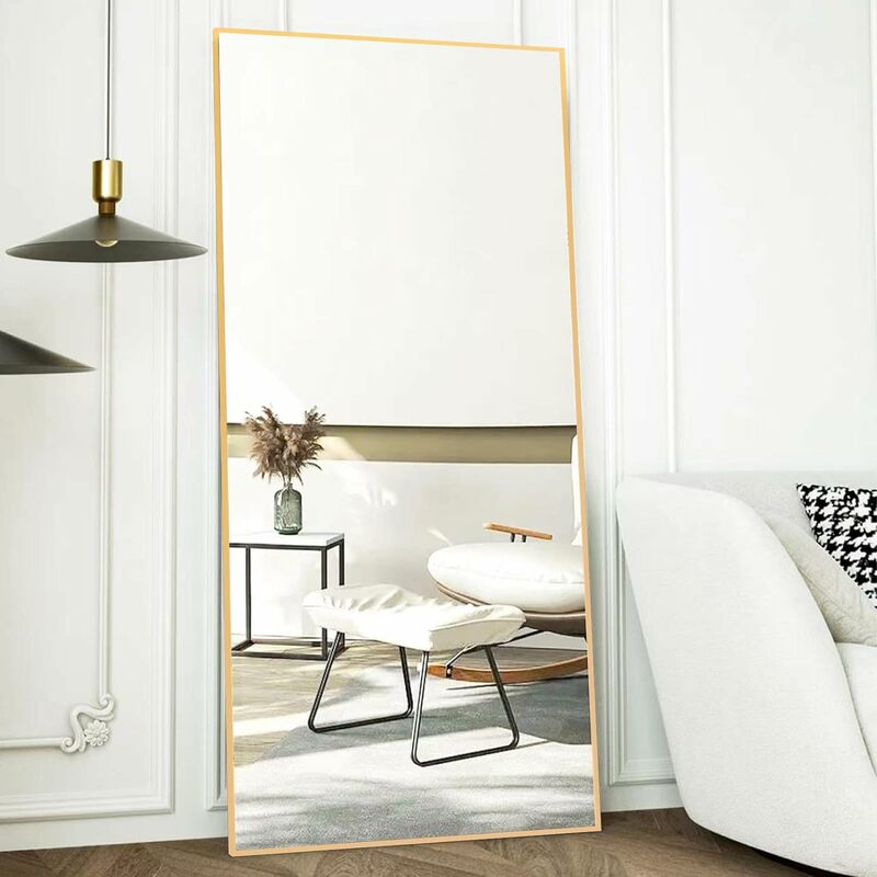Rectangular Wall Mirror Full-Length Hanging Lean Aluminum Alloy Frame Bedroom Home Decor 71"x30" High-quality HD Glass Safe
