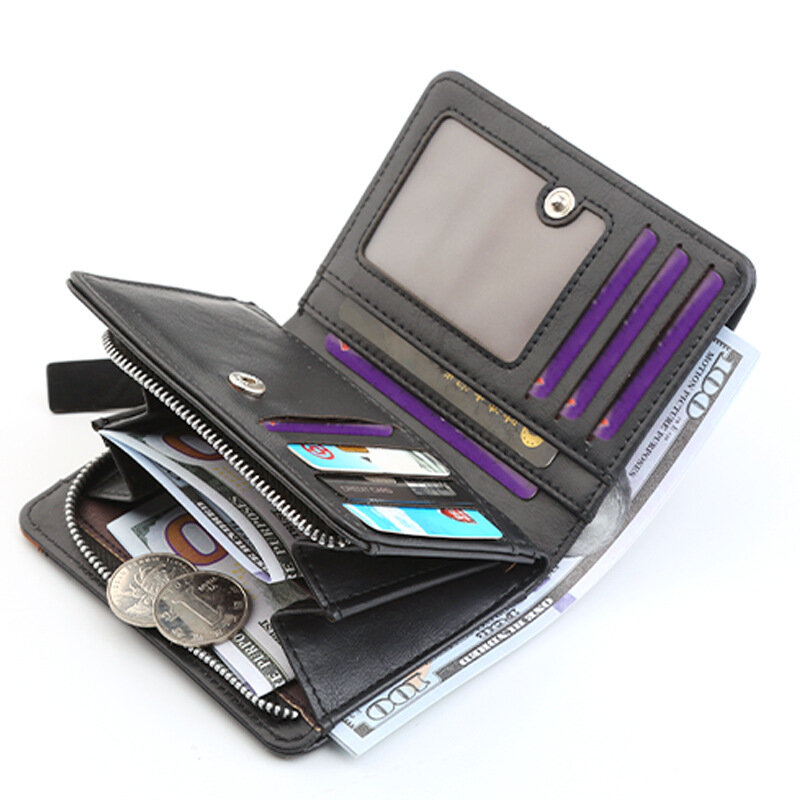 محفظة قصيرة قابلة للطي متعددة الفتحات للرجال ، حقيبة نقود عصرية ، سعة كبيرة ، ريترو ، بسيطة ، رجل نبيل ، شباب ، 12 × 9 × ، جديدة