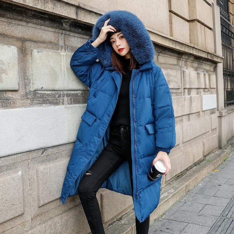 여성용 방풍 및 보온 코트, 대형 퍼 칼라, 두꺼운 90 화이트 덕 다운 롱 다운 재킷, 한국 버전, 2023 겨울 신상