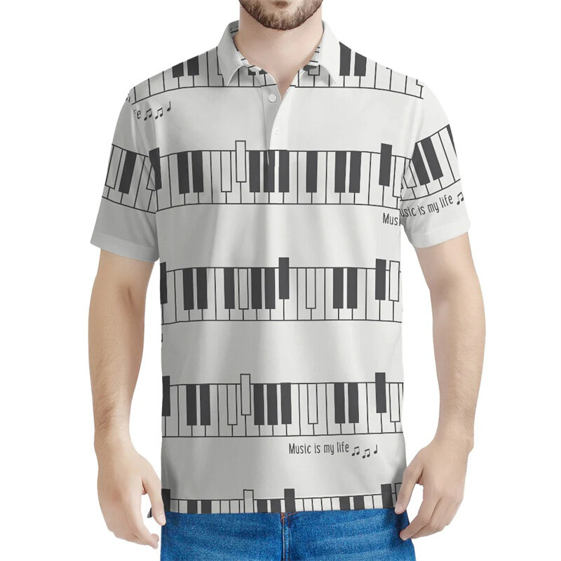 男性と女性のためのピアノキーボード,3Dプリントポロシャツ,半袖トップス,夏,ストリート,ラージ,クリエイティブなTシャツ