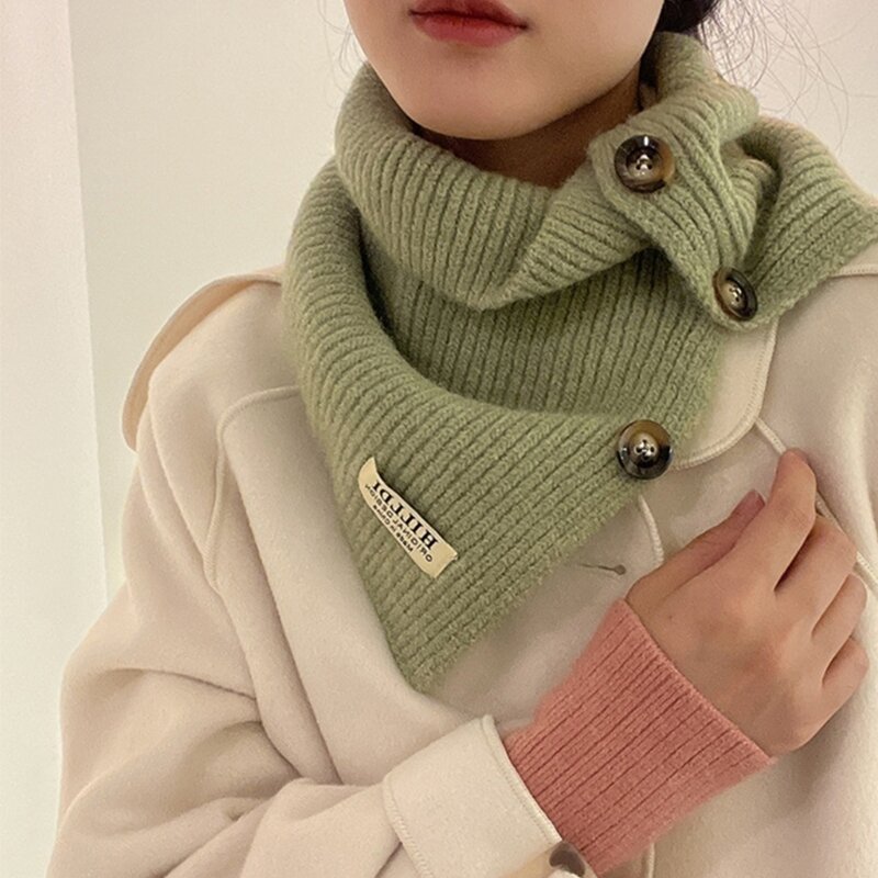 Зимний теплый шарф на шее, бесконечный шарф на пуговицах, утепленный ветрозащитный и пыленепроницаемый вязаный шейный платок для