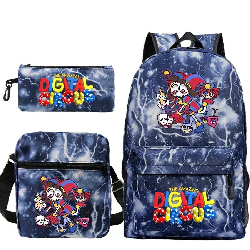 어메이징 디지털 서커스 학교 가방, 소녀 소년 만화 책가방, 어린이 배낭 숄더백, 애니메이션 폼니 데이팩, 3 개 세트