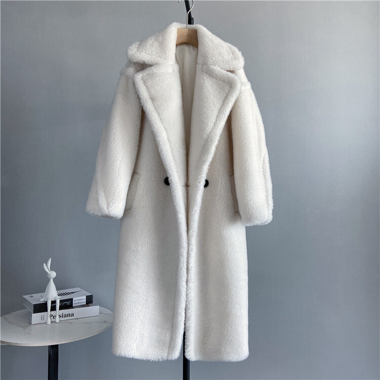 Nuovo inverno 2023 moda giacca di lusso cappotto da donna monopetto tessuto pelliccia naturale cappotti Casual caldo solido morbido capispalla R4