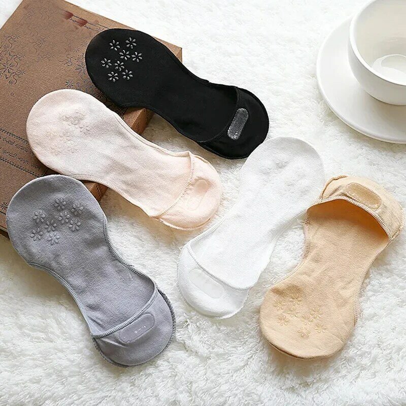10pcs=5pairs  Women Summer Invisible Non-slip Boat Socks Ladies Thin Sock Solid Color Low Cut Ankle Socks Cotton Sock Wholesale