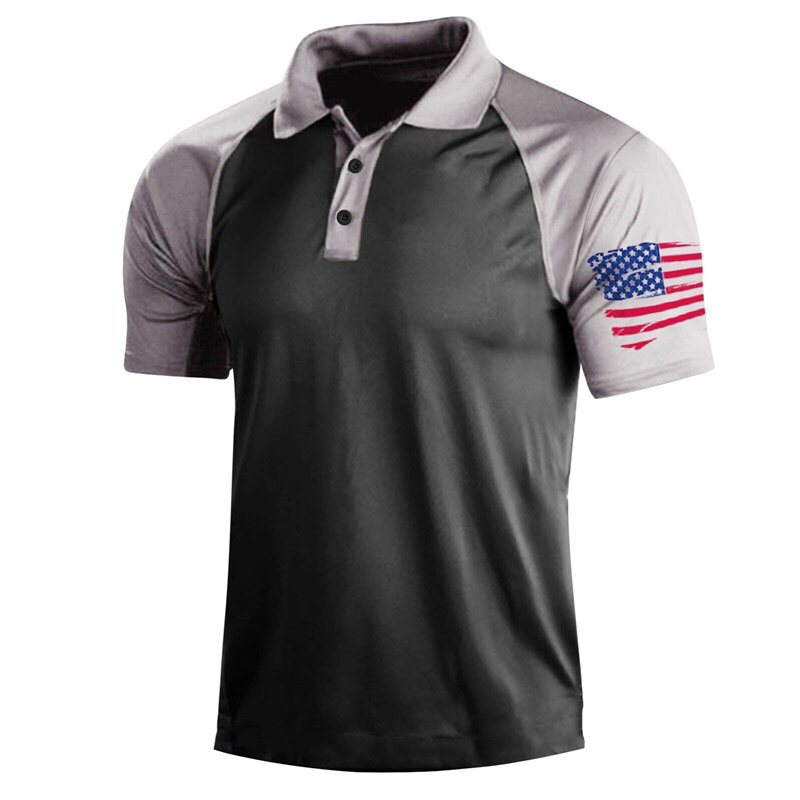 Футболка-поло мужская летняя камуфляжная с принтом американского флага
