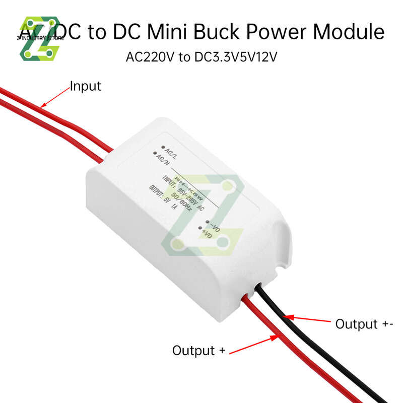 AC85-265V DC120-374V เป็นโมดูลไฟบั๊ก3.3V/5V/12V 5W/3W ตัวควบคุมแหล่งจ่ายไฟฟ้าแบบ Step-Down แรงดันคงที่