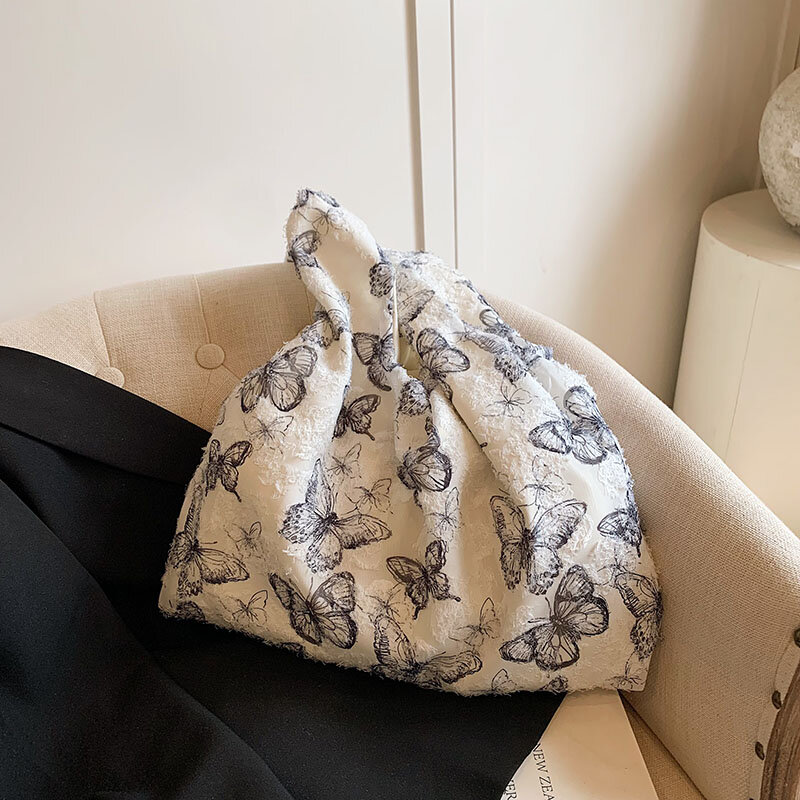 Bolsa de ombro bordada borboleta para mulheres, bolsas de design vintage sacolas de grande capacidade para menina, bolsas de férias