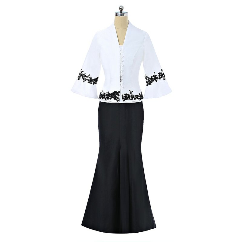 花嫁の母のための黒いドレス,マーメイドのキャップ,袖,ジャケット付き,大きなサイズ,長いニット,結婚式の母のドレス