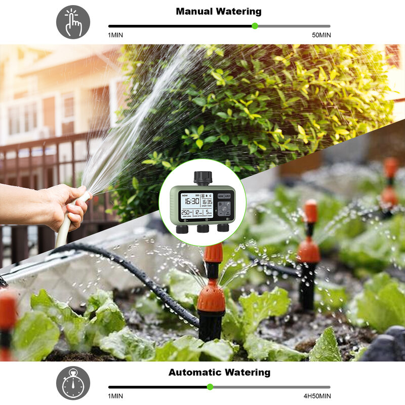 Eshico Inteligente Irrigação por Gotejamento Automático, Temporizador de 3 Zonas, Plano de Rega Independente, Jardim Gramado, Bateria, Novo Design