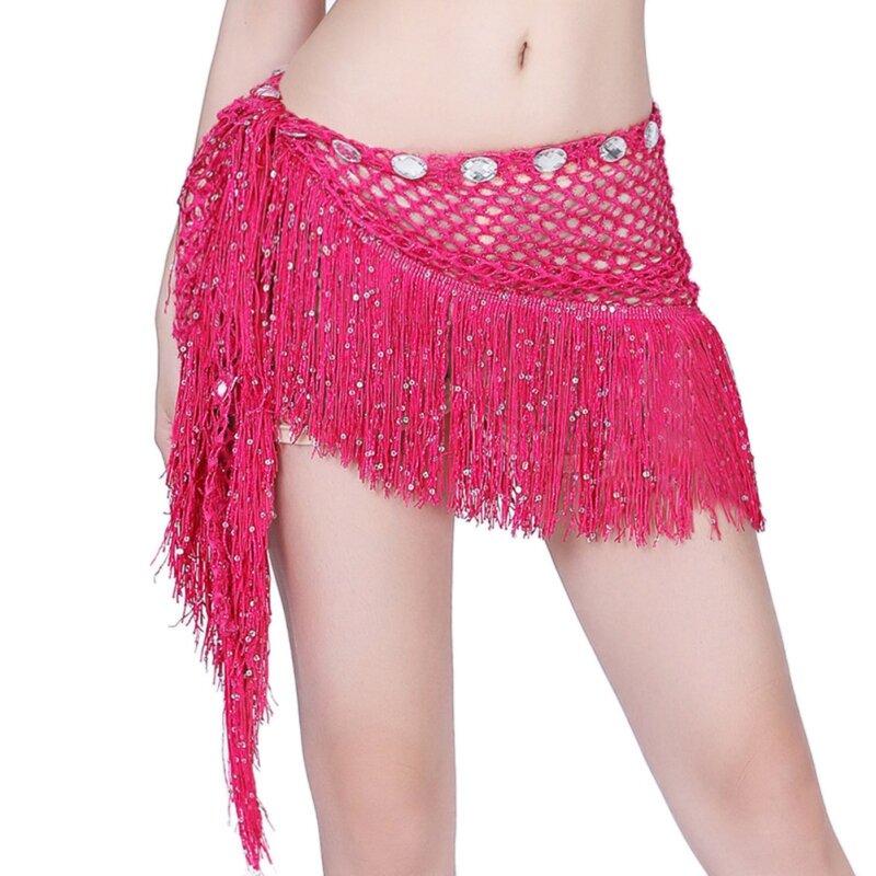 Nowy pas do tańca na brzuch dla tancerki spódnica Sexy frędzle cekiny łańcuszek chusta na biodra kobiet pokaz kostiumów