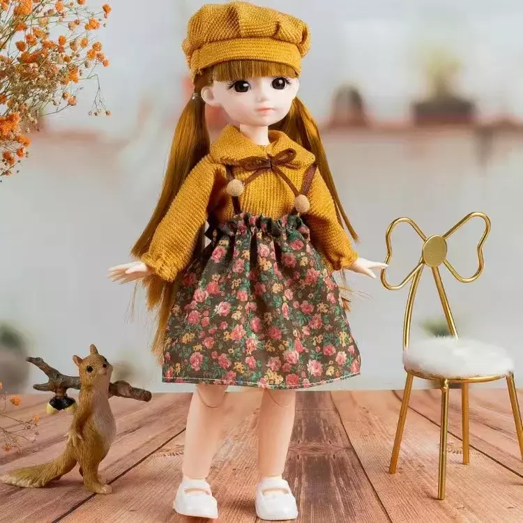 女の子の服付きのヒンジ付き人形,ブロンドブラウン,子供の関節式おもちゃ,サイズ1:6,bjd