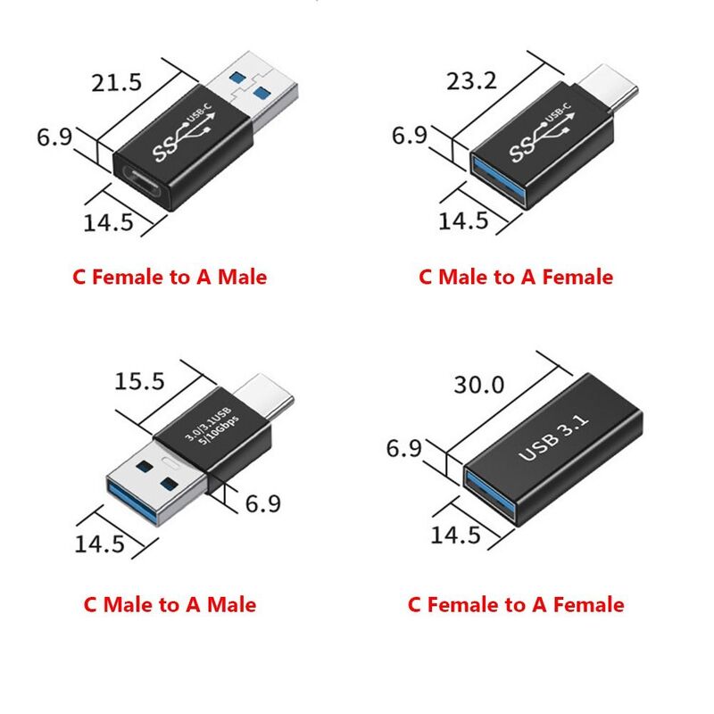 Convertisseur USB 3.1 Type C vers USB 3.0 Mâle vers Femelle, Mini Adaptateur OTG, 5Gbps, Câble de Données, Connecteur Extender pour Téléphone Portable et Ordinateur Portable