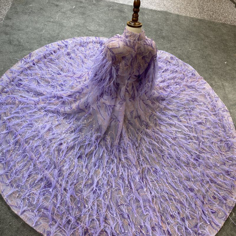 Fioletowa wykwintna haftowana spódnica dla dzieci obszyta futrem