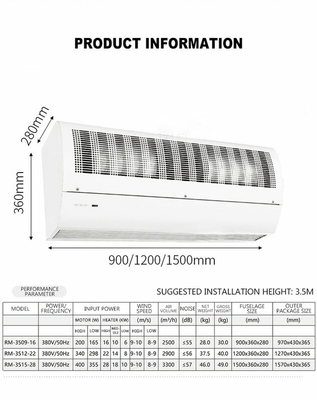 380v industrial comercial de alta potência aquecimento e tipo de refrigeração máquina de cortina de ar de aquecimento elétrico